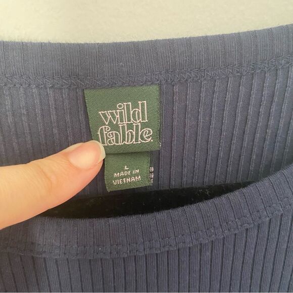 Wild Fable Women’s Long Sleeve Ribbed Mini Bodycon Blue Crew Neck Dress - Picture 2 of 3